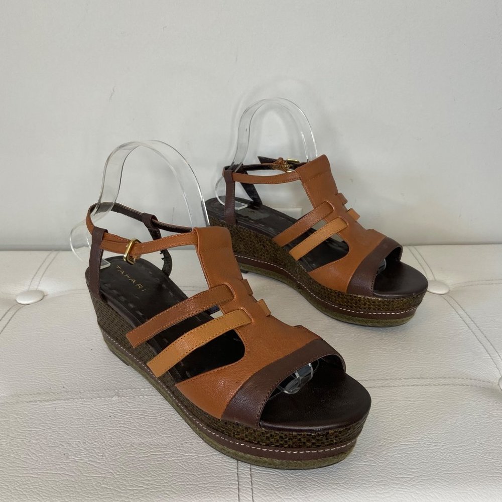 Tahari Jane Brown Leather Espadrille Platform Sandal Size 9.5